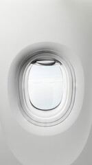 A window on an airplane with a white background.