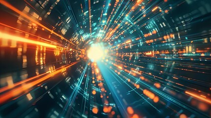 Obraz premium Neon power futuristic energy tunnel wallpaper background