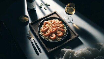 Luxurious Shrimp Scampi in Kitchen Setting