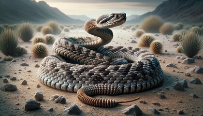 Coiled Diamondback Rattlesnake