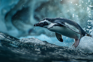 Penguin diving into the water