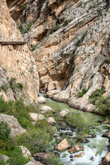 Caminito del Ray, The King's Path. Walkway pinned along the steep walls of a narrow gorge in El Chorro, Malaga, Spain