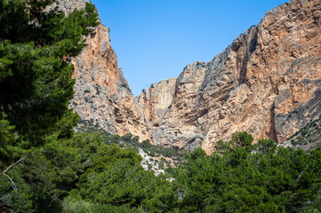 Caminito del Ray, The King's Path. Walkway pinned along the steep walls of a narrow gorge in El Chorro, Malaga, Spain