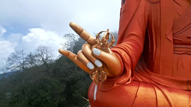 Padmasambhava, Guru Rimponche statue in Sikkim from the air, India from drone