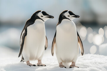 Penguins walking on the ice