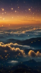 Aureolin Twilight Mystical Sky with Gossamer Clouds and Twinkling Stars Phone Background Wallpaper.