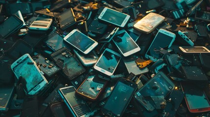 A landfill of discarded phones made with Ai generative technology