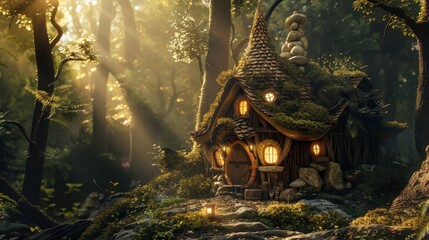 Forest dwarf fantasy house wallpaper background