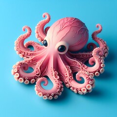 Obraz premium Pink octopus on blue background 