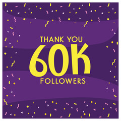 Grateful for 60KFollowers, Thank You Sixty thousand follower celebration post design with confetti,