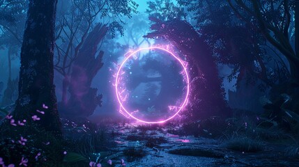 Obraz premium Magic portal door enter in forest woods wallpaper background