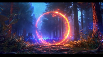 Fototapeta premium Magic portal door enter in forest woods wallpaper background