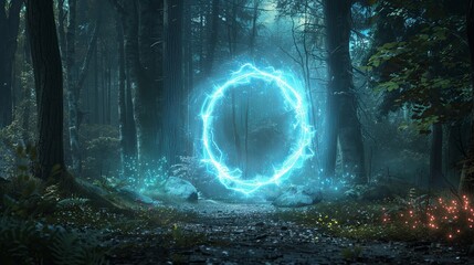 Magic portal door enter in forest woods wallpaper background