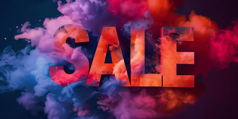 Dynamic SALE Sign with Fiery Text Amidst Colorful Smoke