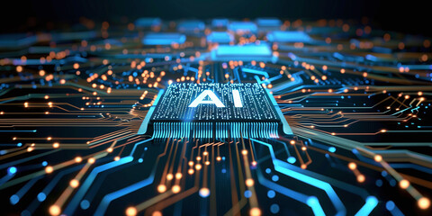 AI Inscription on High-Tech Circuit Board