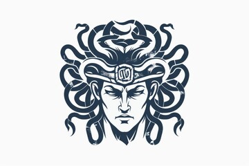 Ancient greek Gorgon Medusa, snake hair woman head logo symbol isolated on white background