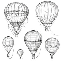 Obraz premium Hot air balloon set, contour drawings for design
