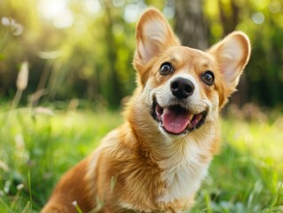 Cute Welsh Corgi Pembroke lying in the grass