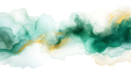 Emerald green and gold abstract watercolor painting on white background