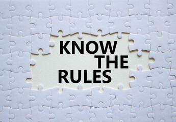 Know the rules symbol. Concept words Know the rules on white puzzle. Beautiful white background....