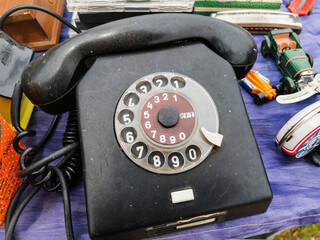 Vintage Black Rotary Dial Telephone DDR Nordfern W63 at the flea market