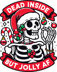 festive Christmas wreath on a celebratory skeleton in a vector art style. 