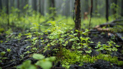 Fototapeta premium Acid rain damage on forest vegetation, showcasing environmental effects.