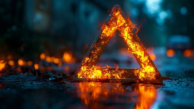 A fire triangle on the road.