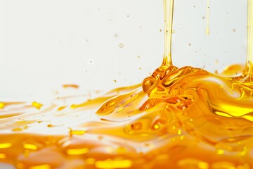 A close up of liquid pouring into a white background.