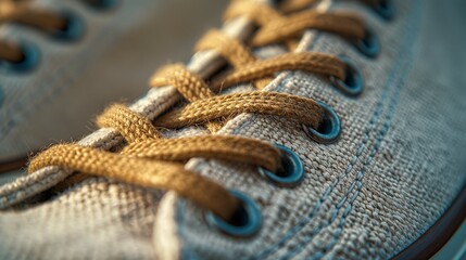 close up of a canvas fabric shoes, sneakers and shoe lace. 