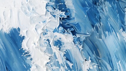 Blue and white abstract oil painting with thick paint texture