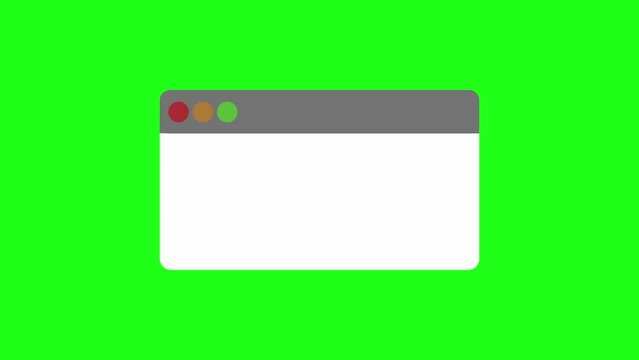 Animated empty pop up box appearing on screen. Browser pop up message on green screen background.