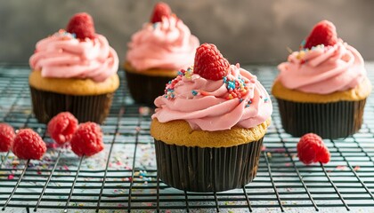 raspberry cupcake with pink frosting and sprinkles