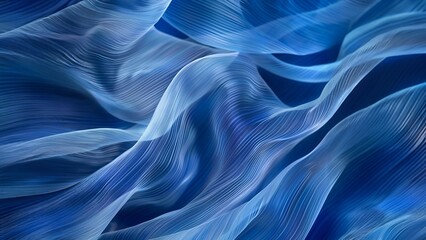 Obraz premium Abstract 3D rendering of smooth blue silk or satin fabric with wavy folds