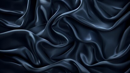 Fototapeta premium Abstract 3D rendering of smooth dark blue silk fabric with wavy folds and ripples