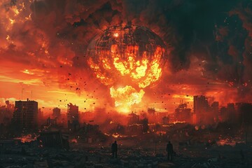 Apocalyptic City Destruction with Explosive Fireball Impact