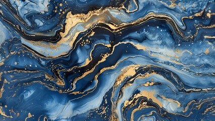Abstract blue and gold marble texture with glitter and sparkles