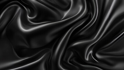 Fototapeta premium Black silk fabric with elegant soft waves, 3D rendering