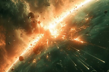 Explosive Cosmic Event on an Alien Planet with Asteroids