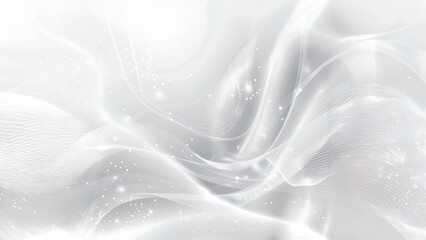 Elegant silver and white flowing curves with glitter sparkles on a white background
