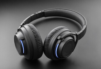 Studio shot modern wireless high quality headphones. Listening music with audio player. Audio and sound equipment.