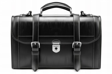 Elegant Black Leather Briefcase Isolated on White Background