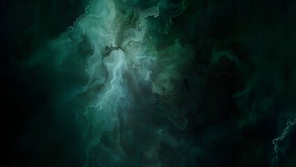 Abstract green and black fluid painting, dark fantasy background, digital art