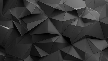 Abstract 3D rendering of black polygonal geometric surface with beveled edges