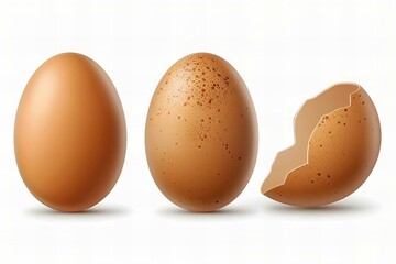 Whole and Broken Chicken Eggs on Transparent Background