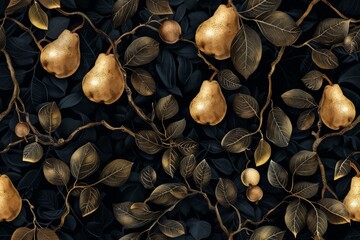 2d wallpaper style, black background with pear, pattern , generated with ai