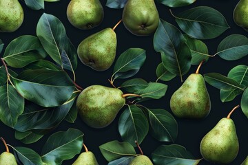 2d wallpaper style, black background with pear, pattern , generated with ai
