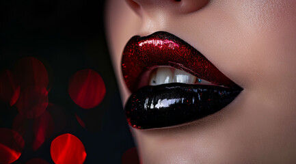 Fototapeta premium A woman with red lipstick and black eyes.