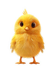 Obraz premium Cute yellow baby chicken standing on two legs with big eyes looking at you.