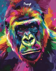 A colorful gorilla with vibrant colors, detailed and expressive face in the style of an abstract digital painting, generated with AI